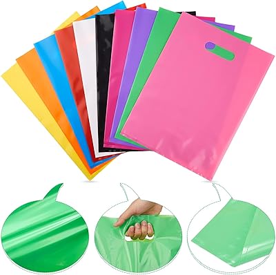 Sacs cadeaux colorés en plastique pailletés avec poignée en 10 couleurs pour bonbons
