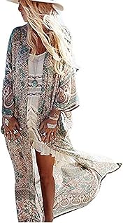 Cardigan kimono long pour femme à demi-manches ouvert devant avec motif rayé