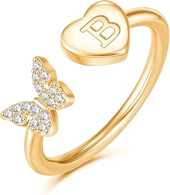 Bagues empilables glissiver pour femmes filles, bagues papillon monogramme plaquées or rose