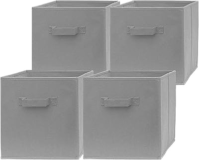 Ensemble de 4 bacs de rangement cubiques pliables en tissu gris clair