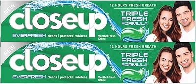 Dentifrice gel closeup triple fresh formula, menthol fresh, 120 ml (pack de 2)
