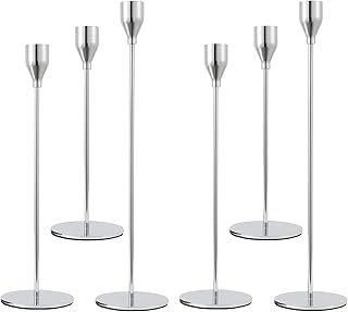 Andason lot de 6 bougeoirs en argent bougeoir conique bougeoir décoratif pour la décoration de la maison, dîner de mariage, anniversaire (argent). Diaytar : Votre shopping, nos meilleurs prix