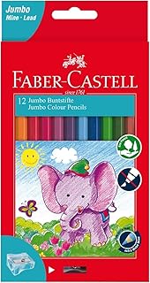 Crayons de couleur faber castell jumbo, 12 couleurs + taille-crayon dans une boîte