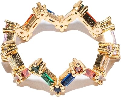 Bague réglable taille unique plaquée or sertie de pierres de zircon colorées