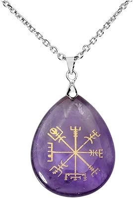 Jovivi plaqué argent boussole viking vegvisir pierre pendentif de guérison cristal larme pierre