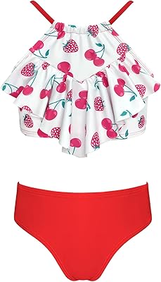 Maillot de bain deux pièces à volants et col en v à imprimé