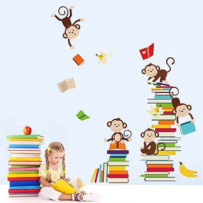 Stickers muraux mile monkey, livres de lecture d'animaux, décoration murale pour enfants, chambre
