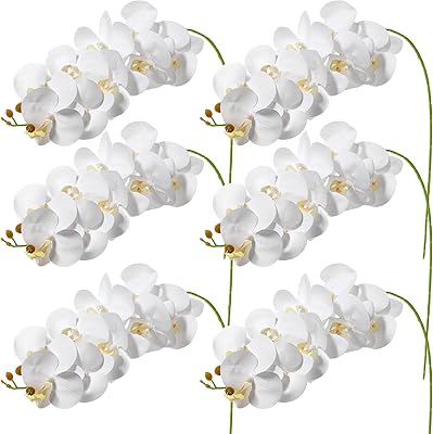 Jexin 38" fleurs d'orchidées artificielles blanches, 6 tiges de phalaenopsis en latex artificiel