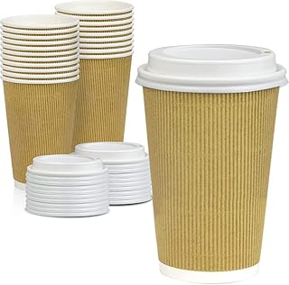 Tasses à café isolées marron yesosia 16 oz avec couvercles gobelets en papier