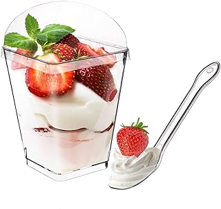 Gobelets à dessert carrés en plastique transparent tomface de 55 oz avec couvercles