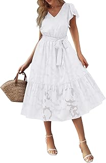 Robes mi-longues florales à col en v pour femmes volants manches
