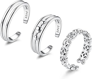 Bagues d'orteil en argent sterling 925 pour femmes, 3 pièces, bagues d'orteil réglables