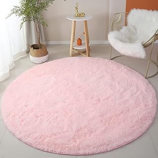 Tapis rond rose de 1,5 m pour chambre de fille, tapis moelleux circulaire