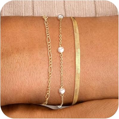 Bracelets en or pour femmes, bracelet superposé plaqué or 14 carats avec élégant