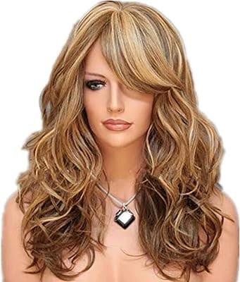 Perruque blonde ondulée avec cheveux longs pour femme naturelle comme de vrais cheveux
