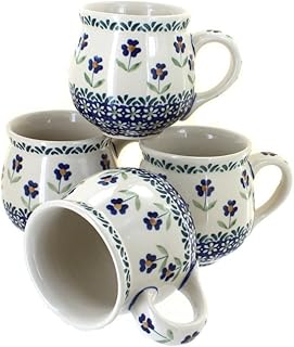 Ensemble de 4 tasses à bulles blue rose polish pottery blue daisy