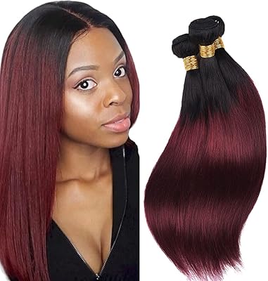 Mèches de cheveux humains ombrés 1b99j, cheveux humains deux tons rouges, 3 lots