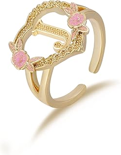 Bague en or réglable avec motif cœur et initiales, bijoux hip hop dorés