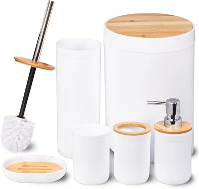 Ensemble d'accessoires de salle de bain en bambou serpur ensemble 6 pièces