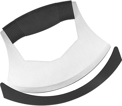 Couteau à salade luxif mezzaluna, couteau mezzaluna en acier inoxydable avec couvercle