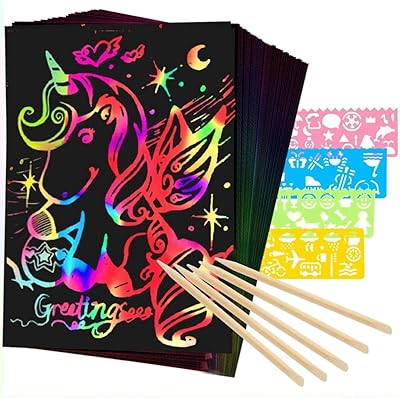 Goolsky scratch paper art kit, 50 pièces de papier à gratter arc-en-ciel magique