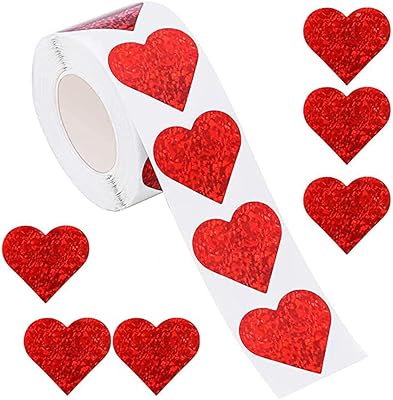 Autocollants en forme de coeur 500 pièces coeur rouge pailleté