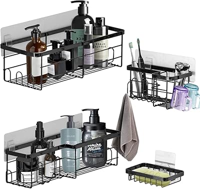 Panier organisateur de salle de bain avec crochets en acier inoxydable sans perçage