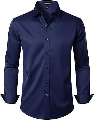 Chemise formelle extensible infroissable pour homme à manches longues, coupe slim, boutonnée