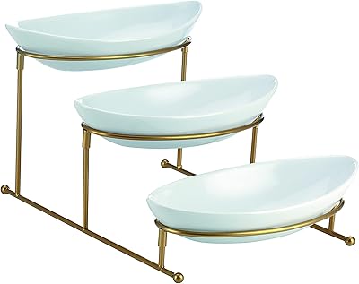 Bol ovale peu profond à 3 niveaux en porcelaine tendre de 11 pouces