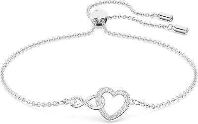 Parure de bijoux swarovski pour femme, cœur infini, finition rhodiée et cristaux transparents