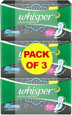Serviettes hygiéniques whisper plus avec ailes xl, 30 serviettes (paquet de 3)