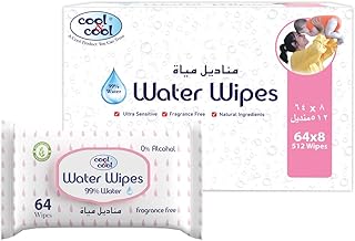 Lingettes pour bébé cool & cool & water, paquet de 64, 8 pièces