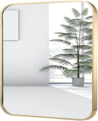 Miroir mural carré de salle de bain avec cadre en métal moderne, miroir