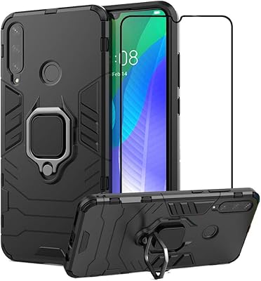 Coque huawei y6p second spring avec protecteur d'écran en verre trempé, coque hybride