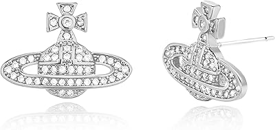 Boucles d'oreilles saturne esthétiques classiques parsemées de zircones cubiques en argent et or