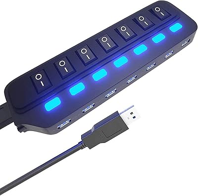 Répartiteur elecdon usb hub 3.0 hub de données 7 ports avec interrupteurs