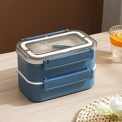 Boîte tiffin pour enfants de 1600 ml, boîtes à déjeuner bento en plastique avec intérieur en acier inoxydable, boîte à collation pour enfants avec fourchette, récipients alimentaires allant au micro-ondes pour le bureau et l'école (1600 ml, bleu). Diaytar : Là où commence votre expérience shopping idéale