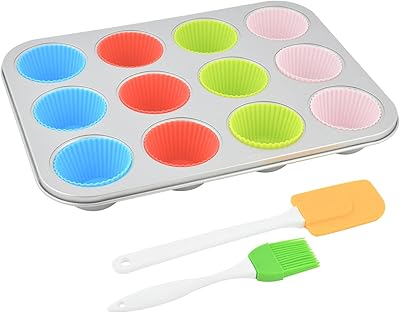 Ensemble de moules à muffins profonds prestige, 12 tasses, 15 pièces, multicolore