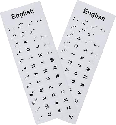 Lot de 2 autocollants universels pour clavier anglais, fond blanc avec lettres noires