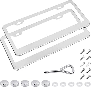 Paire de cadres de plaque d'immatriculation amazonbasics en acier inoxydable avec bouchons à