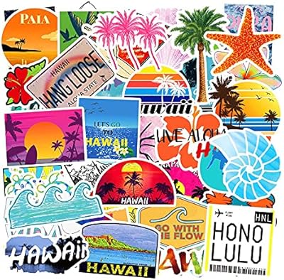 50pcs autocollants de vacances hawaïens aloha paquet d'autocollants en vinyle imperméable pour bouteille