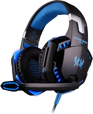 Casque supra-auriculaire filaire g2000 avec microphone et lumière led noir bleu