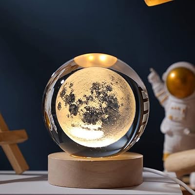 Boule de cristal 3d goodrun avec lumière led transparente avec base en bois