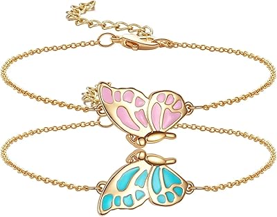 Bracelets d'amitié au design papillon assortis pour deux amis proches, meilleurs amis, bracelets