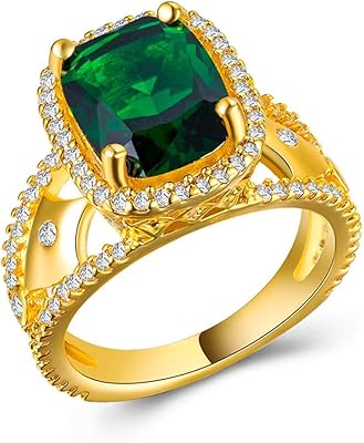 Bague charhoden pour femme plaqué or 18 carats carré plein diamant vert grand-mère
