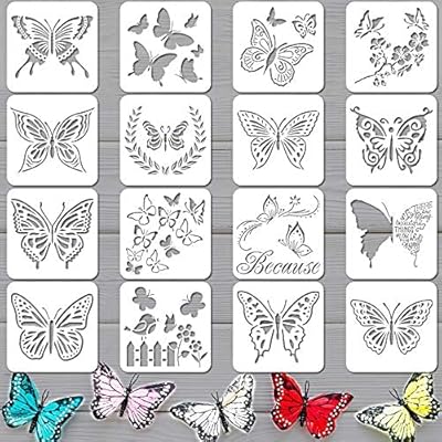 16 pièces pochoirs papillon réutilisables modèles de peinture artistique pour murale