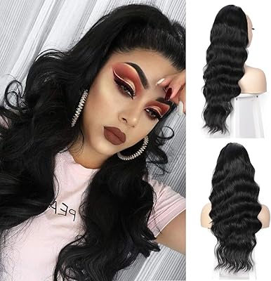 Extensions de cheveux synthétiques ondulées de 60 cm de long avec pince à
