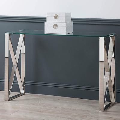 Table console vanity living, table moderne en verre trempé, table d'entrée madrid