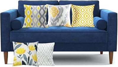 Ensemble de 5 housses de coussin à imprimé numérique ikat jaune et gris