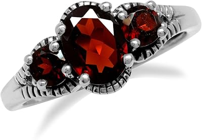 Bague en argent sterling 925 grenat rouge naturel 3 pierres 1,31 ct